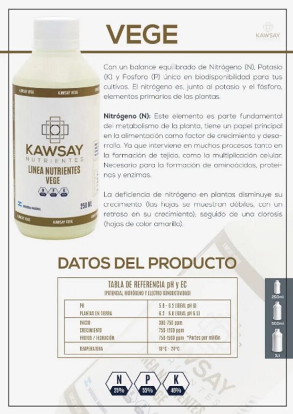 Kit Nutrientes Kawsay Veg Flora 500ml Hidroponia Sustrato - Imagen 4