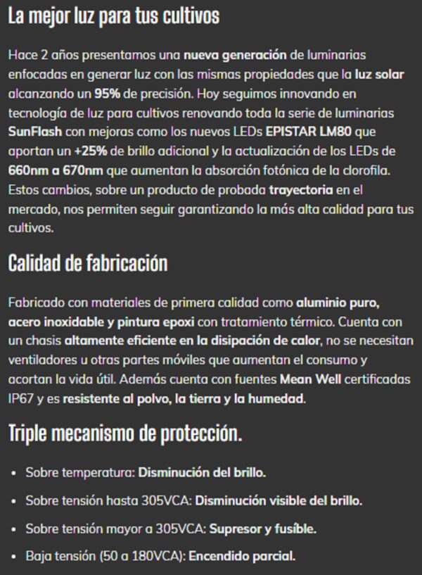 Panel Mars LED para cultivo indoor SunFlash 153E  (cubre 80x80cm) PRE VENTA – CONSULTA  EN EFECTIVO- - Imagen 7