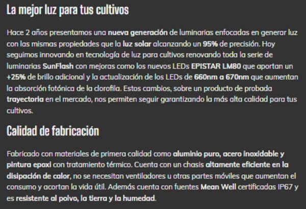 Panel Mars LED para cultivo indoor SunFlash 225E (cubre 100x100cm)  PRE VENTA – CONSULTA EN EFECTIVO- - Imagen 7